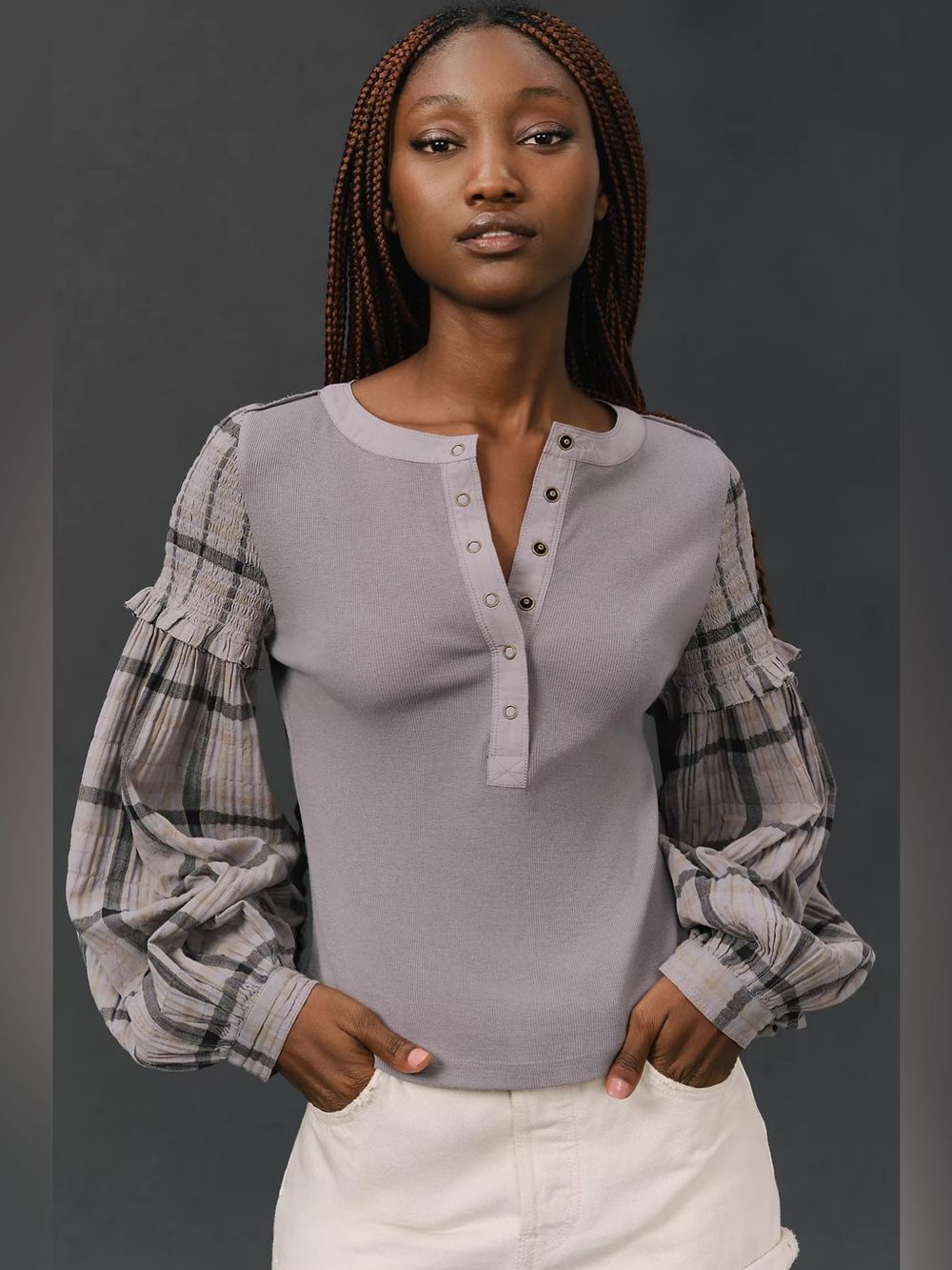 Pilcro Balloon-Sleeve Henley Top